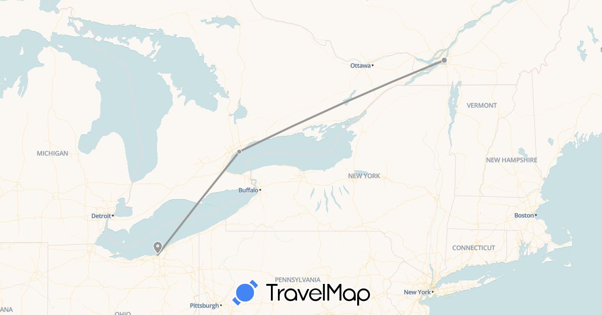 TravelMap itinerary: plane in Canada, United States (North America)
